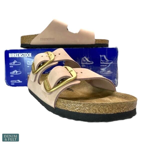 Birkenstock Arizona Big Buckle Soft Pink Nubuck Leather Sandals Women’s 7 NEW - Picture 6 of 15